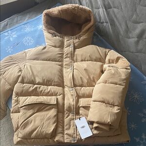 Brand New W/Tags UGG W Kennedey Puffer Jacket Coat Beige Hooded Heavy Winter